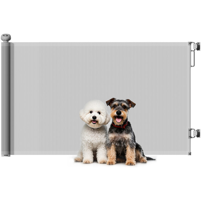 Barrera para Perros Retráctil 0-140 cm Puerta para Perros Pequeños Extensible Barrera de Seguridad para Mascotas con Interruptor de Cierre para Escaleras Puertas Pasillos Gris