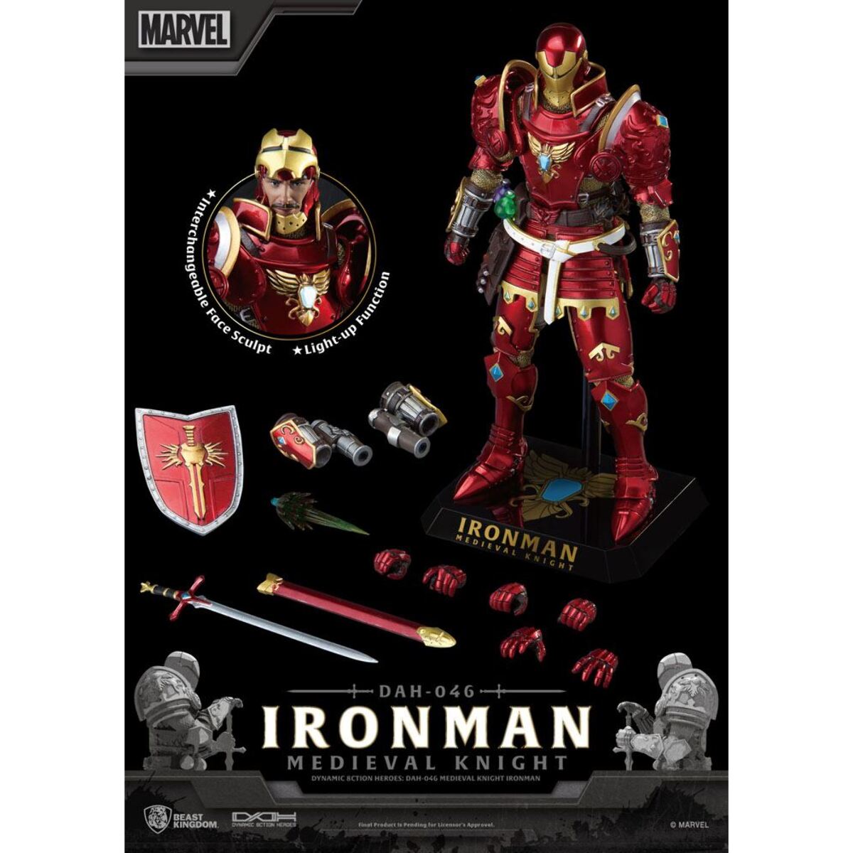 Marvel Action Figure Iron Man Cavaliere Medievale 20 Cm 1/9 Beast Kingdom Toys