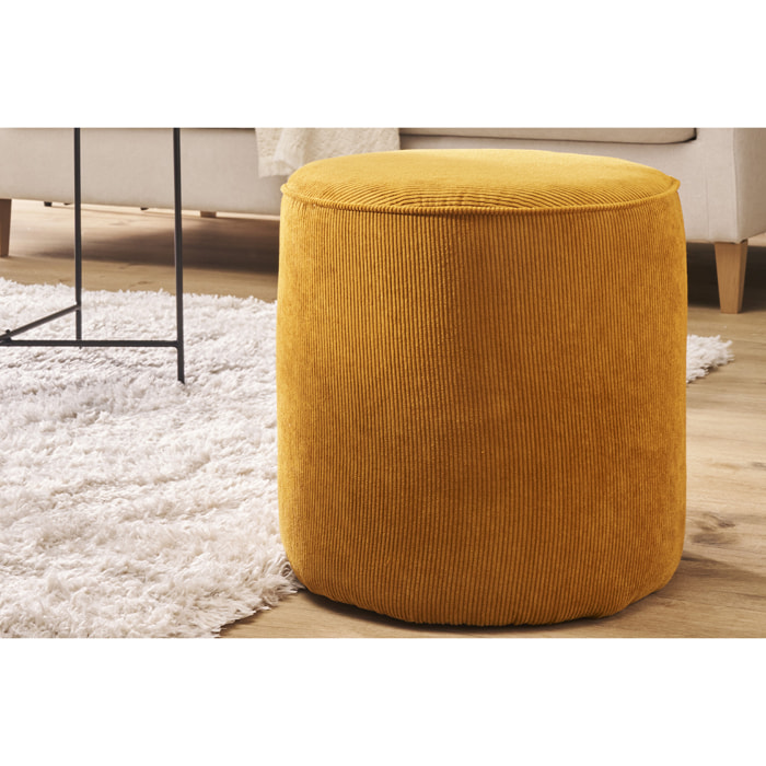 Pouf rond en tissu velours côtelé jaune D40 cm LOUIS