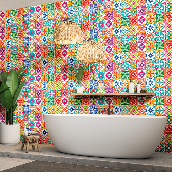 Stickers muraux - Sticker Mural Carrelage adhésif Cuisine Salle de Bain - 60 STICKERS CARREAUX DE CIMENT AZULEJOS CLARIA