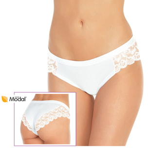 3 Slip da Donna Fianco Medio Nottingham in Cotone Modal, Art. SM6100, Bianco