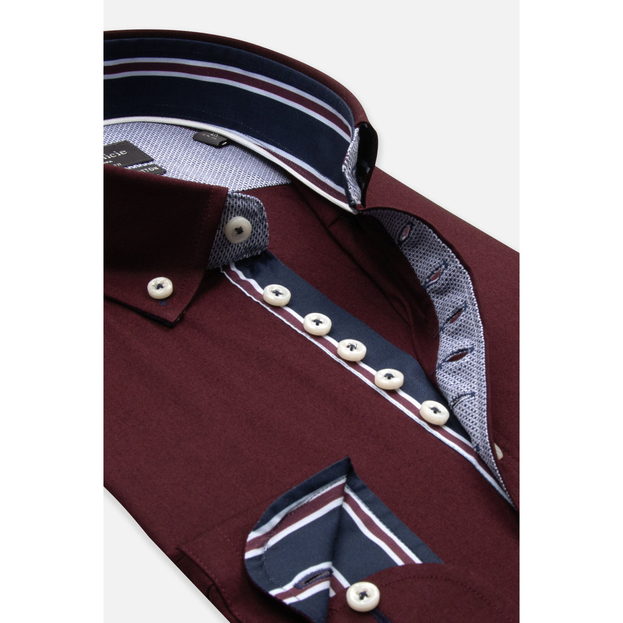 Camicia Uomo 1 Bottoni Button Down Slim Popeline Stretch Unito Bordeaux