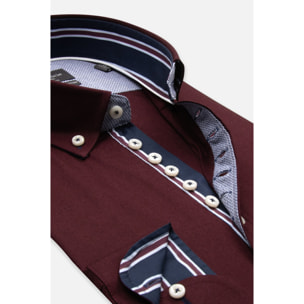 Camicia Uomo 1 Bottoni Button Down Slim Popeline Stretch Unito Bordeaux