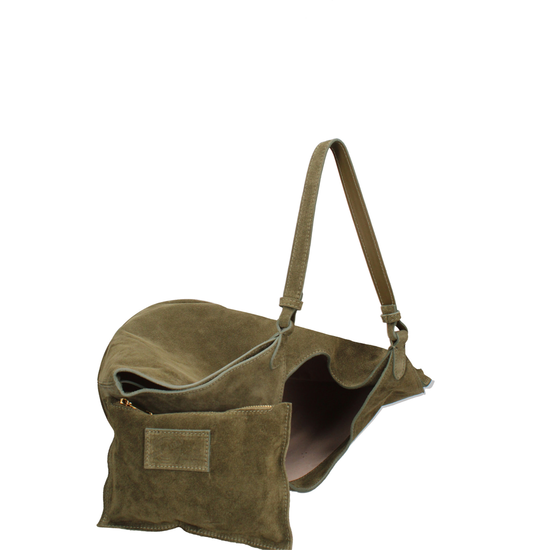 Borsa a spalla da donna - Modello Lisboa - Pelle Scamosciata - 27.0 x 38.0 x 21.5 cm