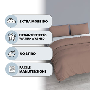 PARURE COPRIPIUMINO WATER WASHED, 100% Microfibra, No Stiro - ROSA ANTICO