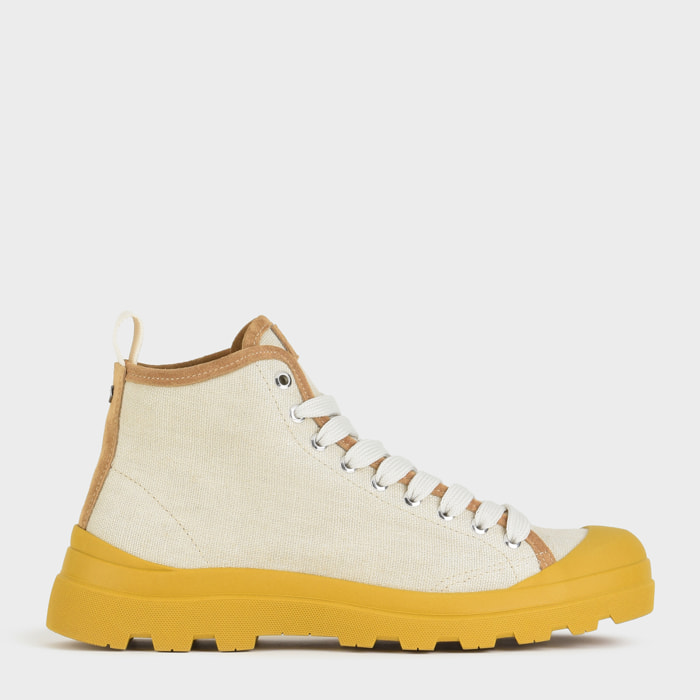 ZAPATO ABOTINADO HOMBRE P03 DE LINO Y ANTE NIEBLA AMARILLO