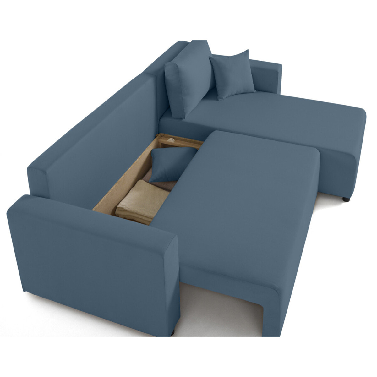 Regala - canapé d'angle réversible - 4 places - convertible avec coffre - en tissu - Bleu Ardoise