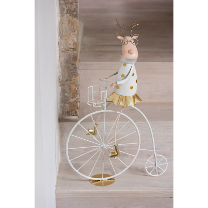 J-Line décoration Renne Vélo - fer - or/blanc - 2 pcs