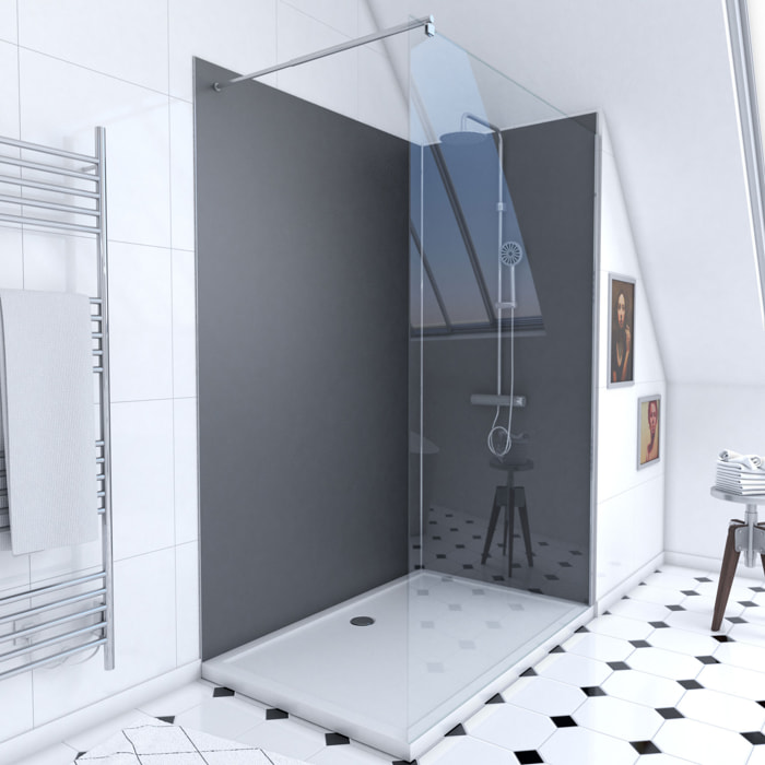 Pack Douche a l'Italienne 90x120 - Kit Panneaux Muraux Gris/Chrome + Receveur + Paroi 8 mm
