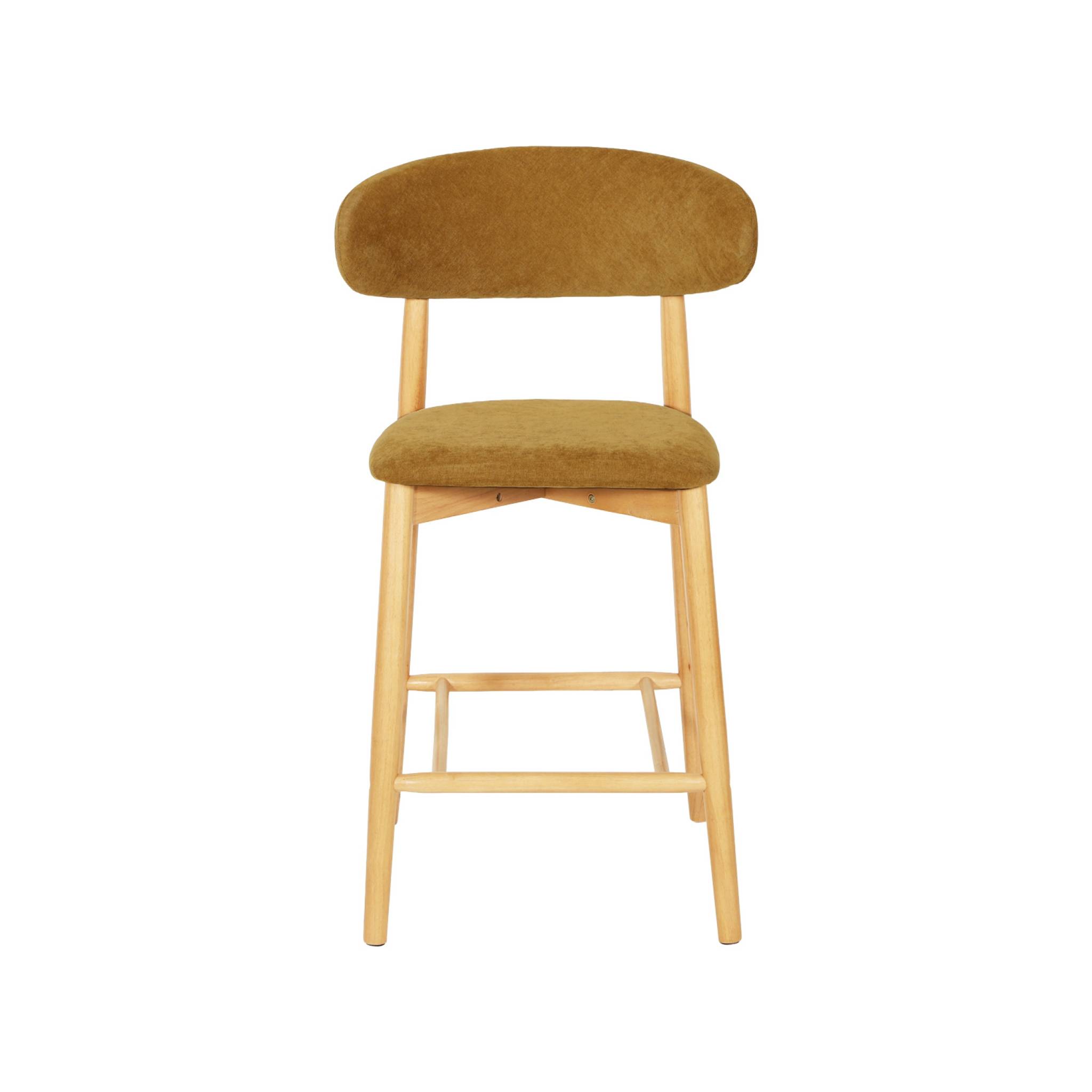 Tabouret de bar bois d'hévéa naturel et tissu chenille (lot de 2)  PAOLA