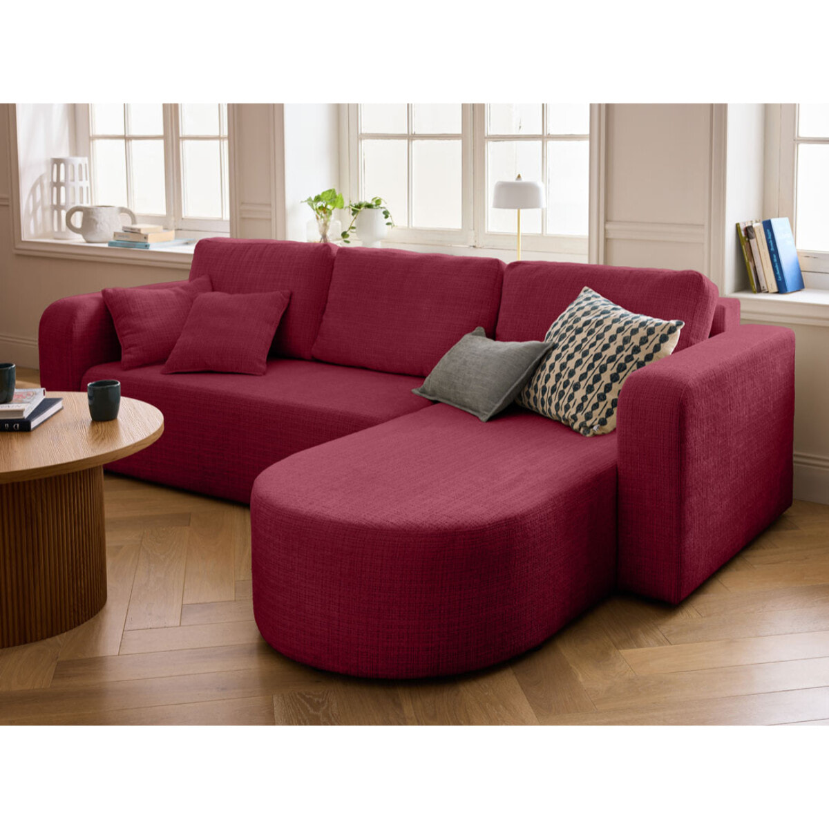 Miro - canapé d'angle réversible - 4 places - convertible avec coffre - en velours texturé - Prune