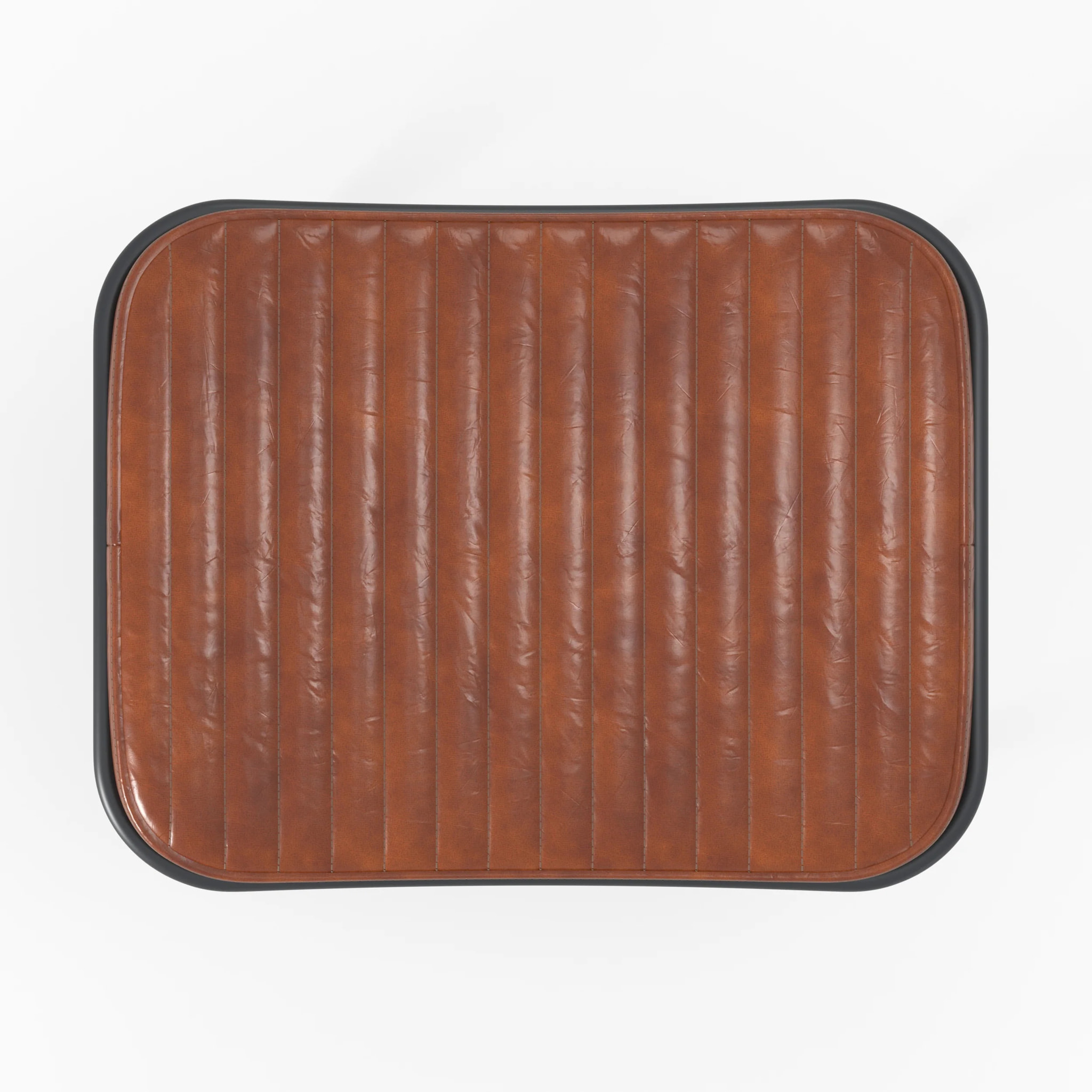 Tabouret en cuir marron et pieds en métal noir - Germain