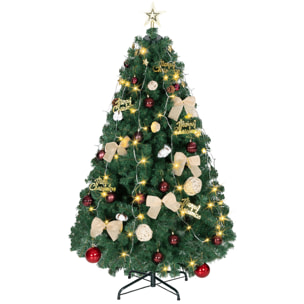 Árbol de Navidad 150 cm con Adornos, 150 Luces LED Blanco Cálido, Árbol de Navidad Decorado con 8 Modos de Iluminación, 480 Ramas, Soporte de Acero, Decoración para Hogar, Fiesta, Interior