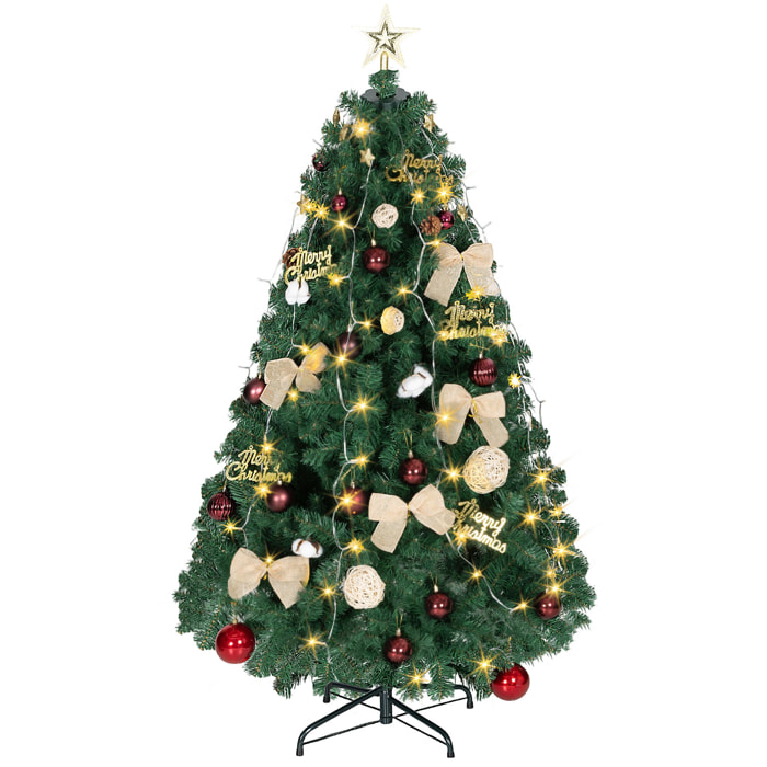 Árbol de Navidad 150 cm con Adornos, 150 Luces LED Blanco Cálido, Árbol de Navidad Decorado con 8 Modos de Iluminación, 480 Ramas, Soporte de Acero, Decoración para Hogar, Fiesta, Interior