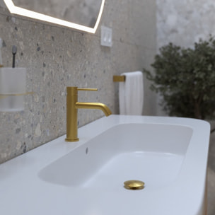 Aurum mitigeur lavabo + mitigeur cuisine Ceramia Timeless acier inoxydable, douchette extractible, or brossé (SATTMLBA185BG)