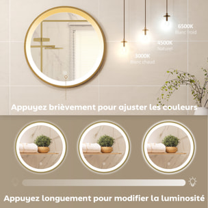 Miroir salle de bain avec éclairage LED rond verre doré