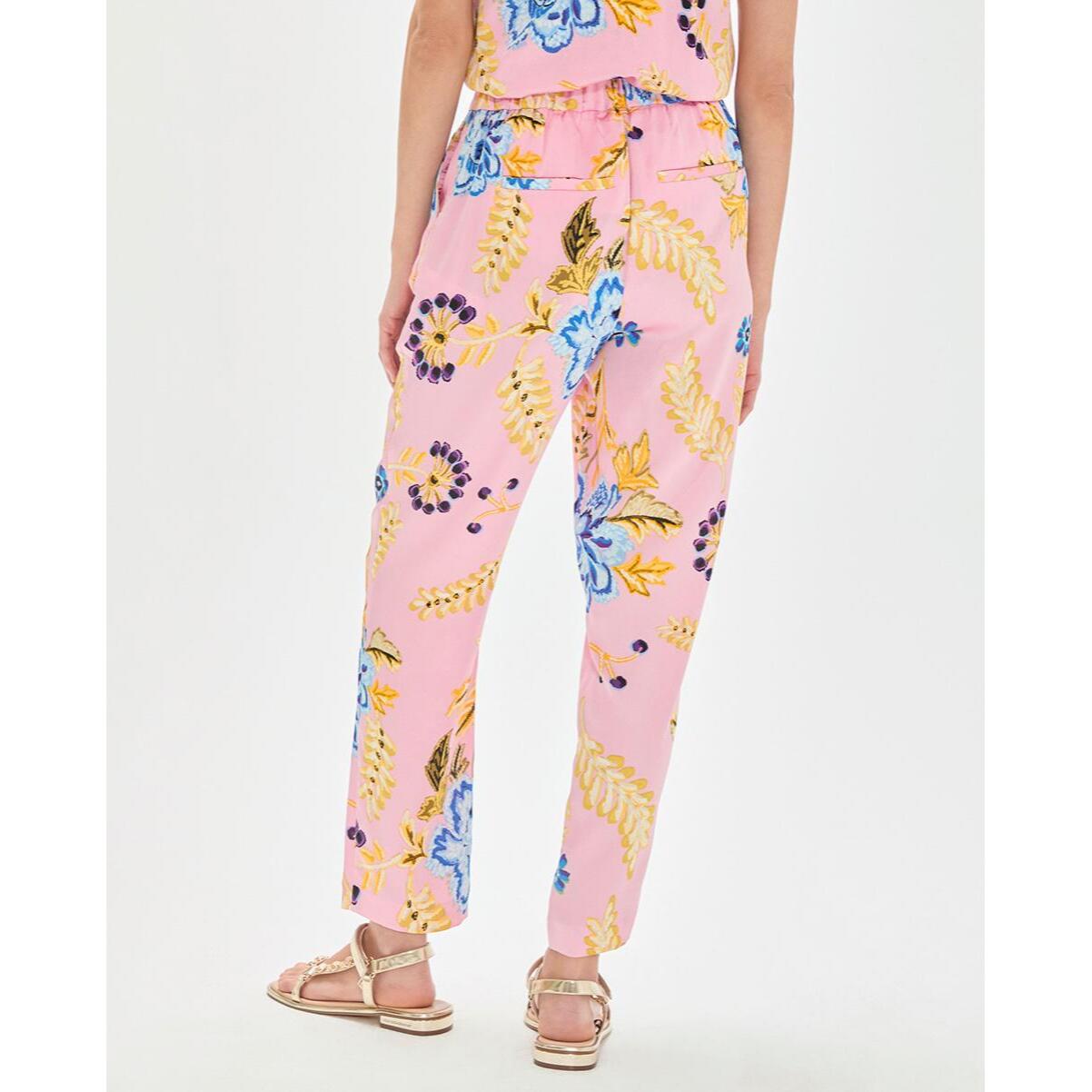 Jogger in raso con stampa floreale