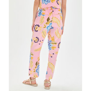 Jogger in raso con stampa floreale