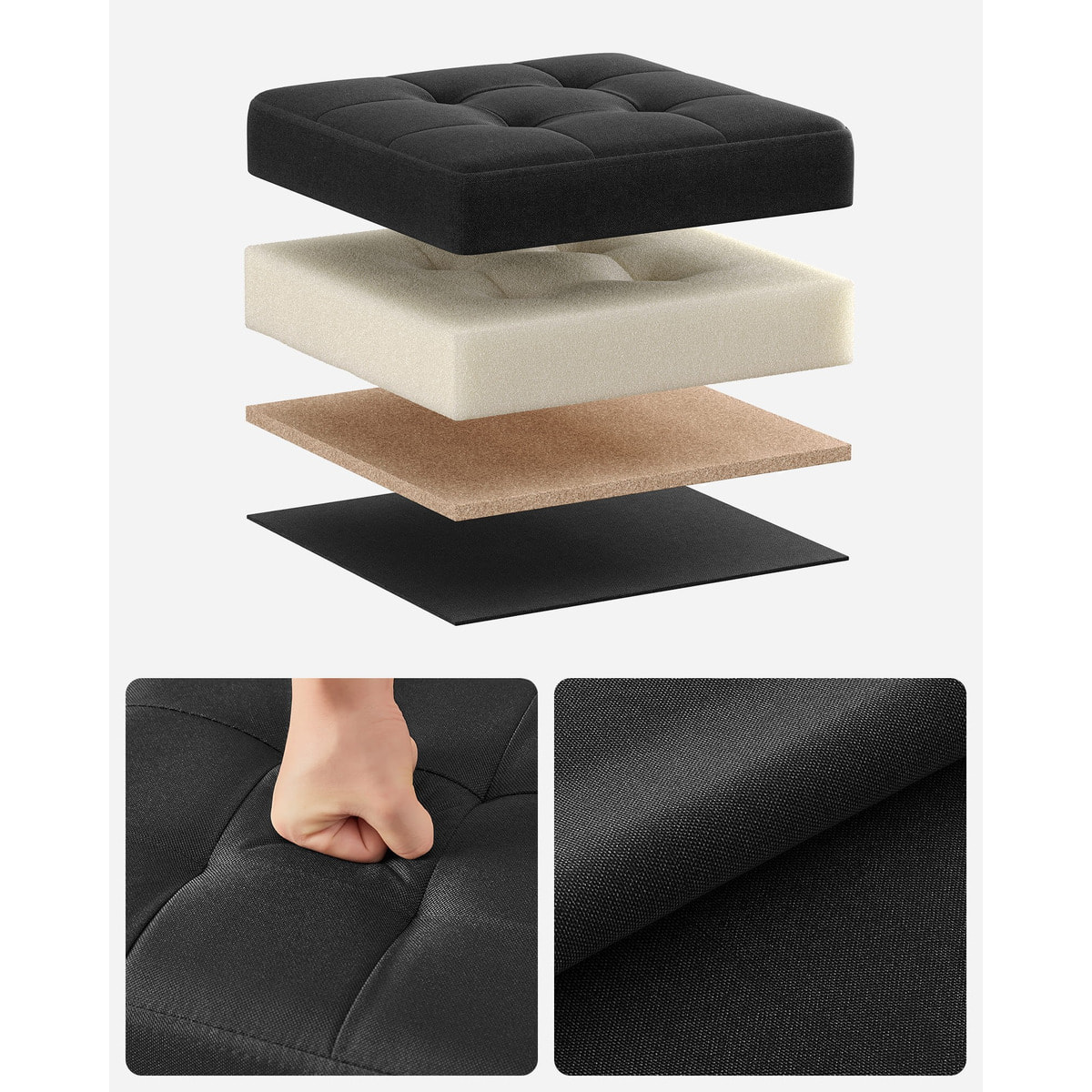 Pouf contenitore pieghevole in tessuto nero 30x30 cm