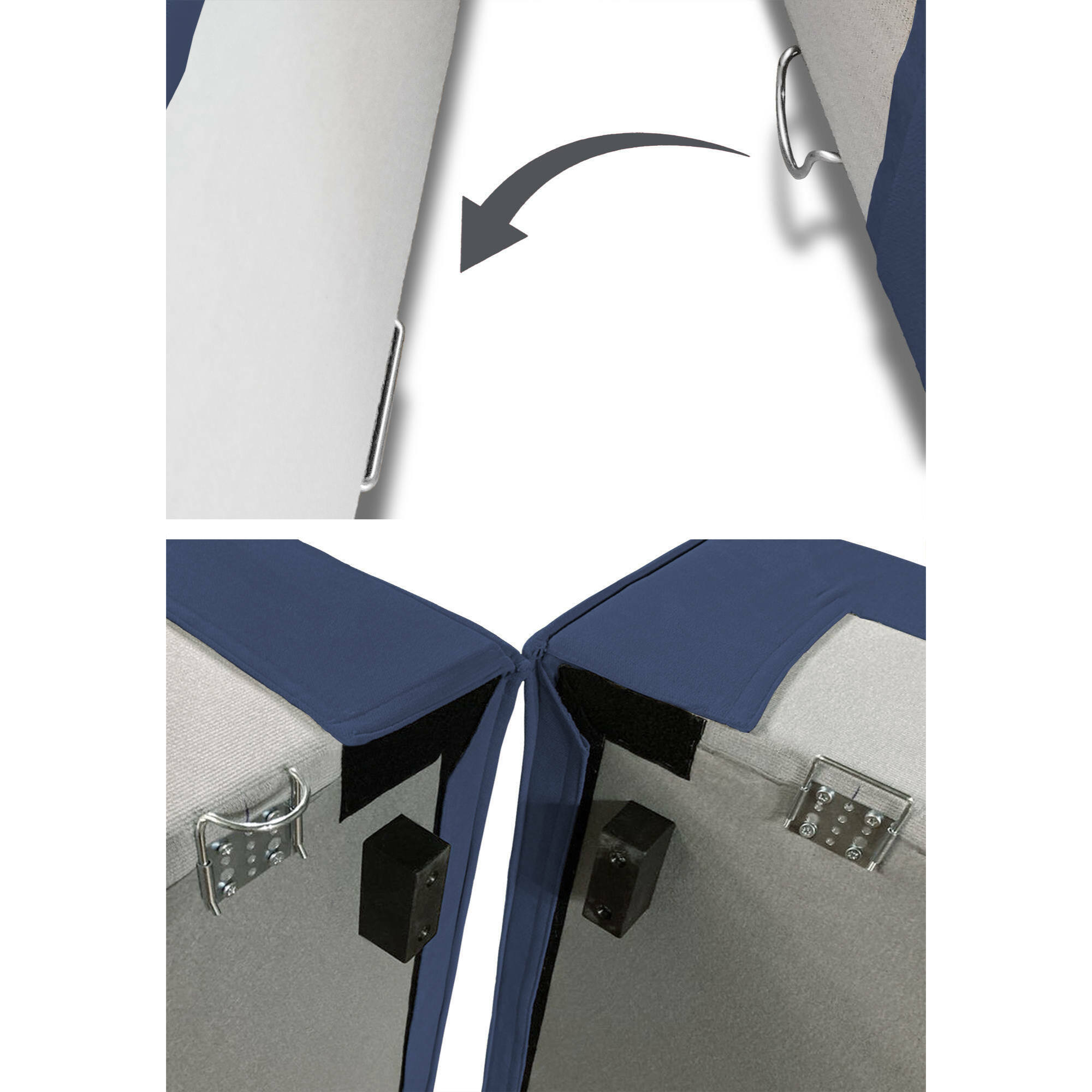 Divano fisso con penisola Amuleto, Divano componibile a 2 posti con penisola destra, Sofà moderno in tessuto, 100% Made in Italy, Cm 220x170h70, Blu