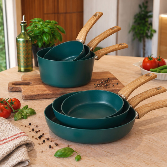 Lot de 3 casseroles revêtement céramique bleu canard - tous feux COLORAMA