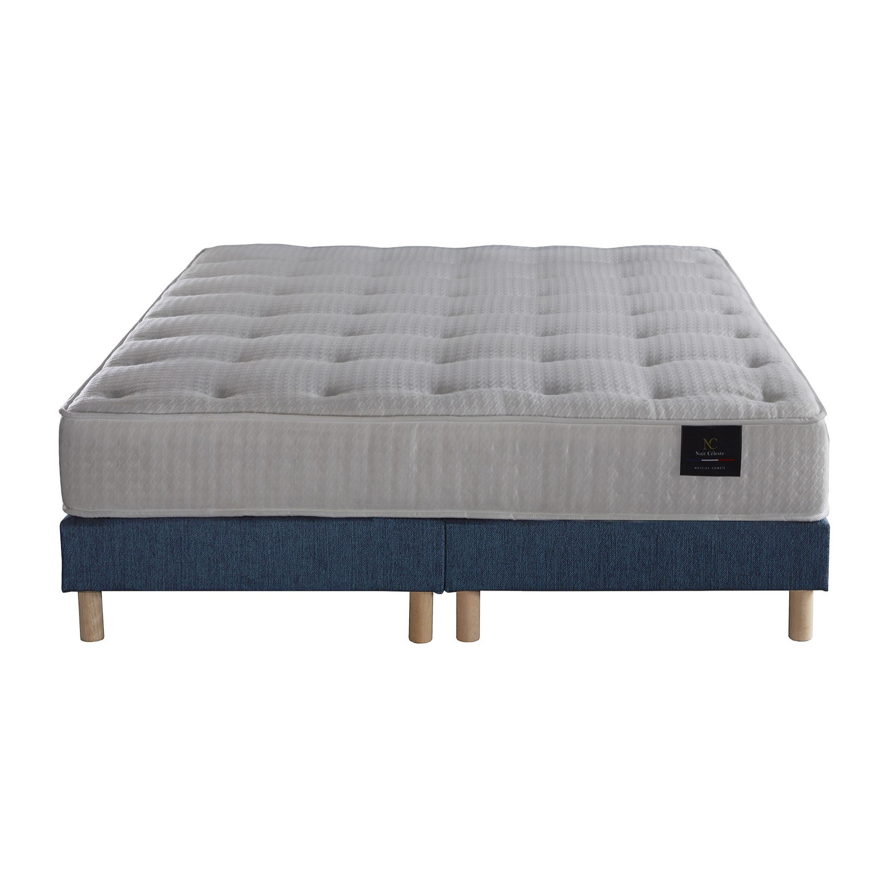 Ensemble Pulsar - Matelas ressorts ensachés Mémoire de forme - Sommier Bleu Marine