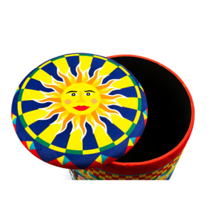 Pouf contenitore Excelsa Sicilian Rhapsody in velluto e legno 39x39x43 cm multicolore