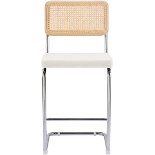 Lot de 2 tabourets de bar en cannage et tissu bouclé - MUSE