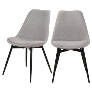 Lot de 2 chaises en tissu gris clair chiné et pieds en métal - Filipi
