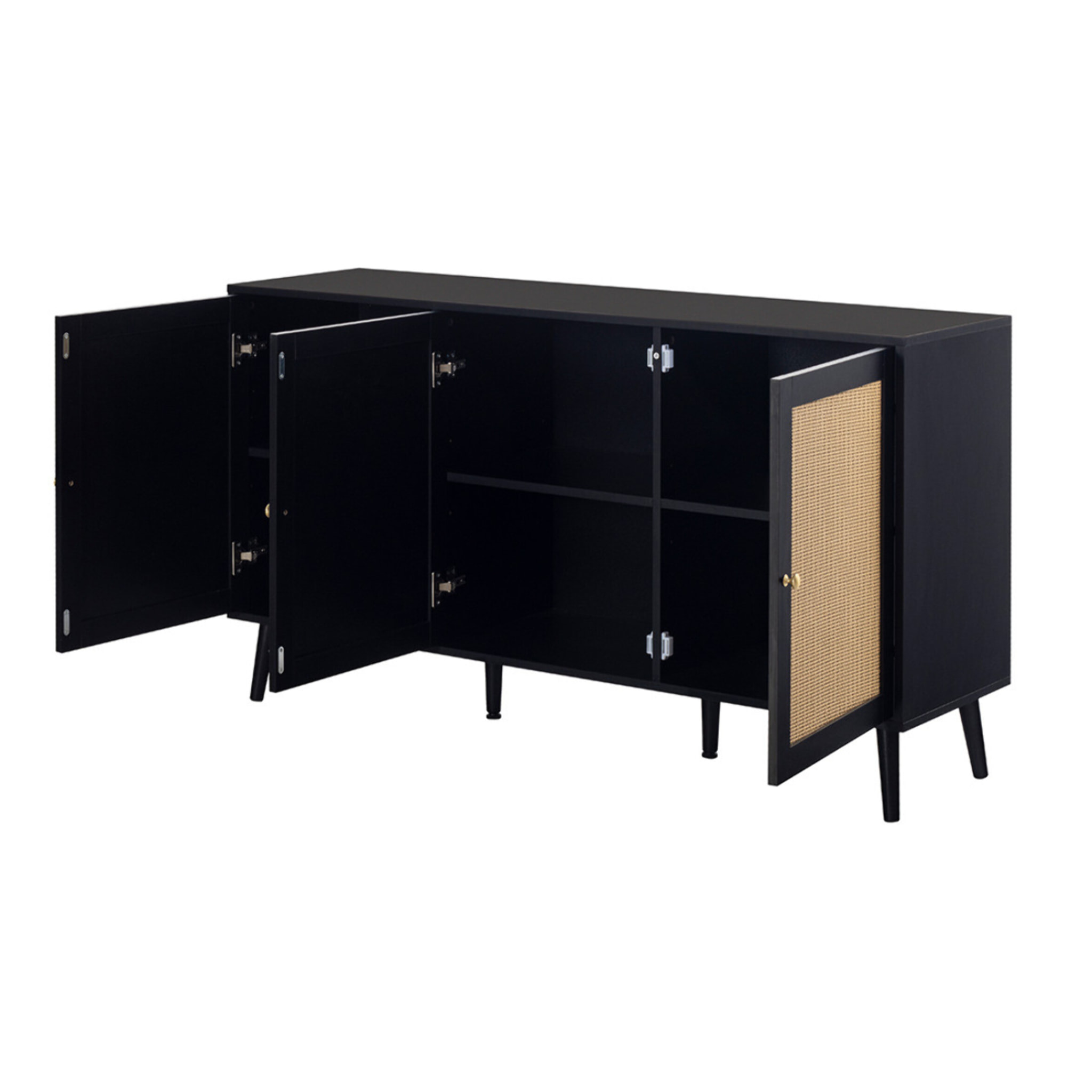 Goto - buffet bas - noir et cannage - 3 portes - 140 cm - Noir