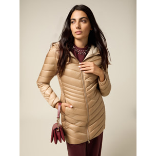 Oltre - Plumífero ligero midi con capucha - Beige