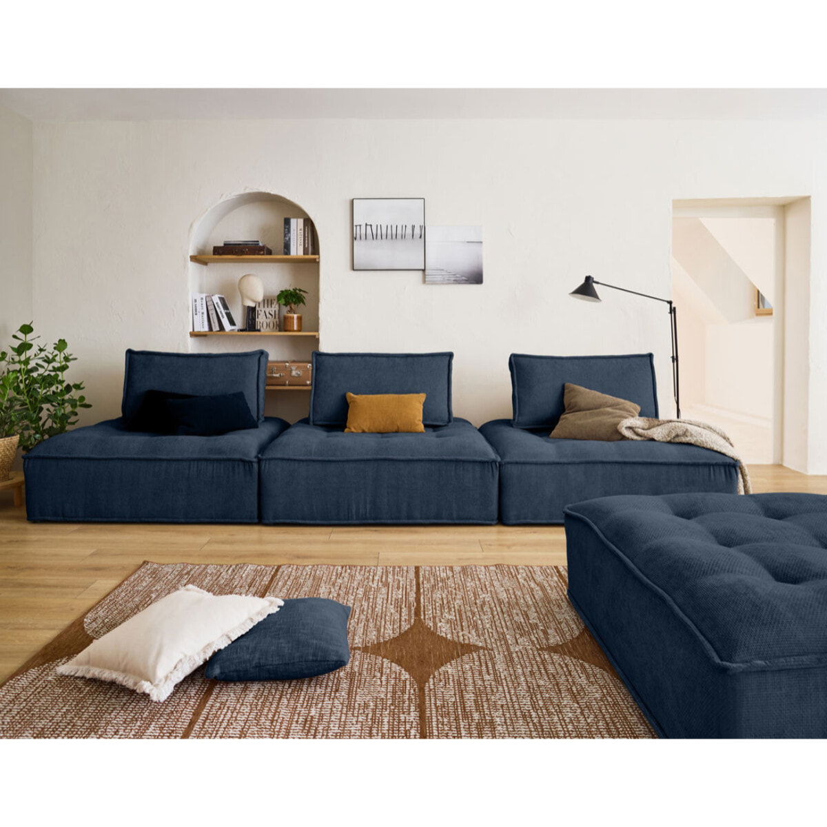 Marisol - pouf modulable - velours texturé - Bleu