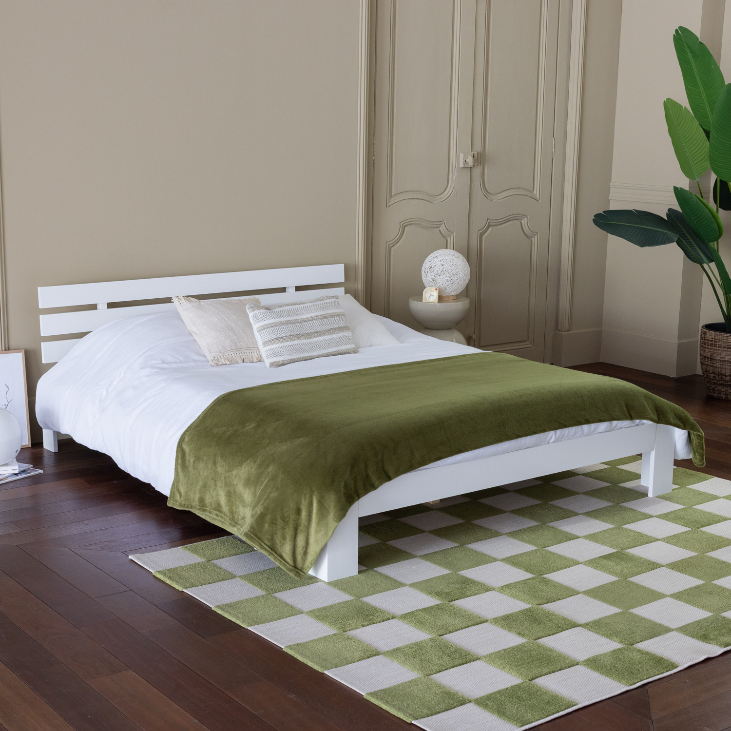 Lit en bois avec tête de lit 160x200cm blanc FINN