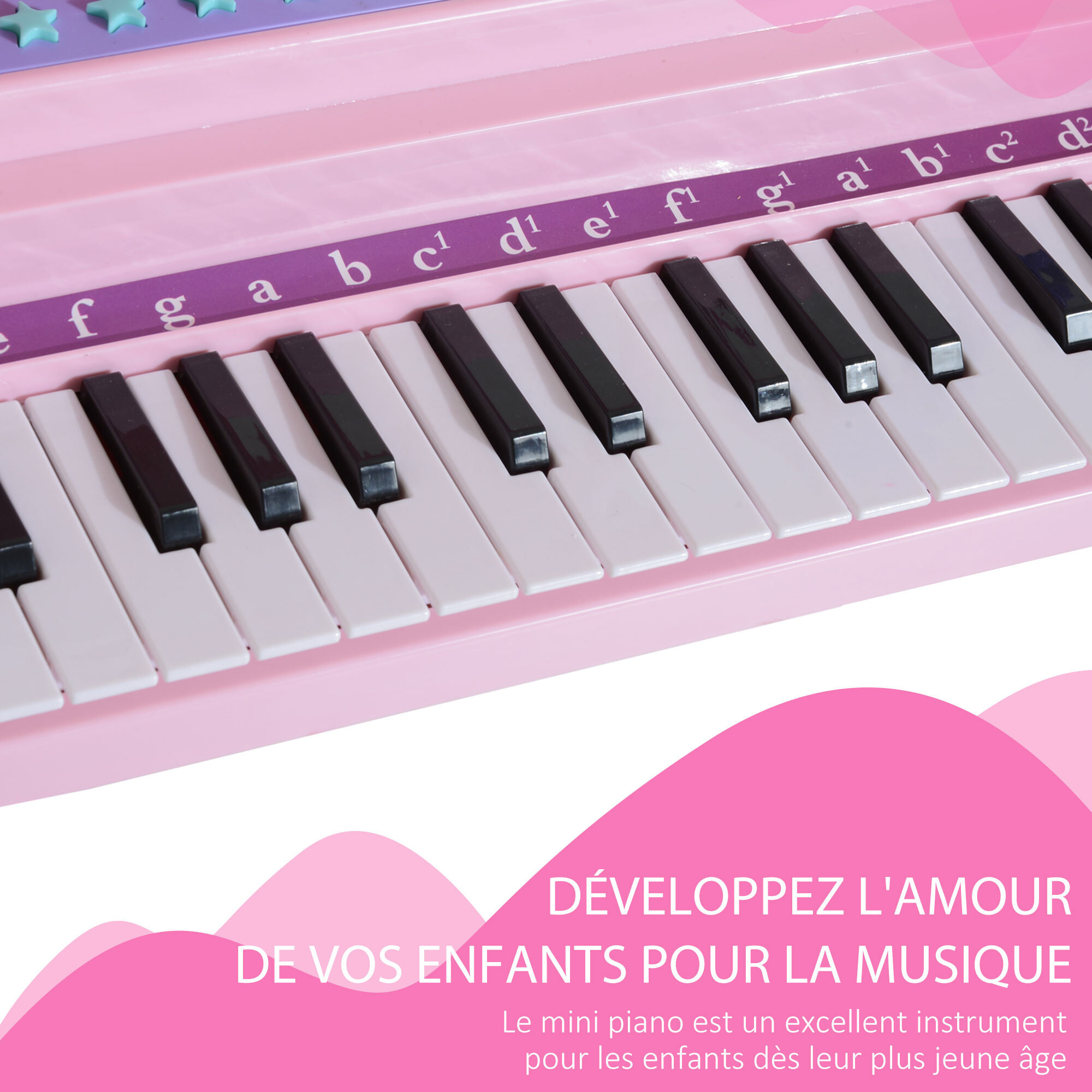 Piano à queue électronique 37 touches multifonctions avec micro haut parleur rose