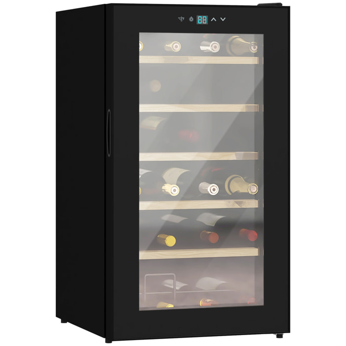 Nevera Vinos 24 Botellas 65L Vinoteca con Luz LED Interior Pantalla Táctil Digital Control de Temperatura Puerta de Vidrio y 5 Estantes de Metal Negro