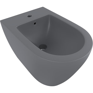 Coppia Sanitari Filomuro Parete Vaso WC Rimless Senza Brida Tornado Flush E Bidet Moderno In Ceramica Copriwater Chiusura Soft Close Grigio Opaco