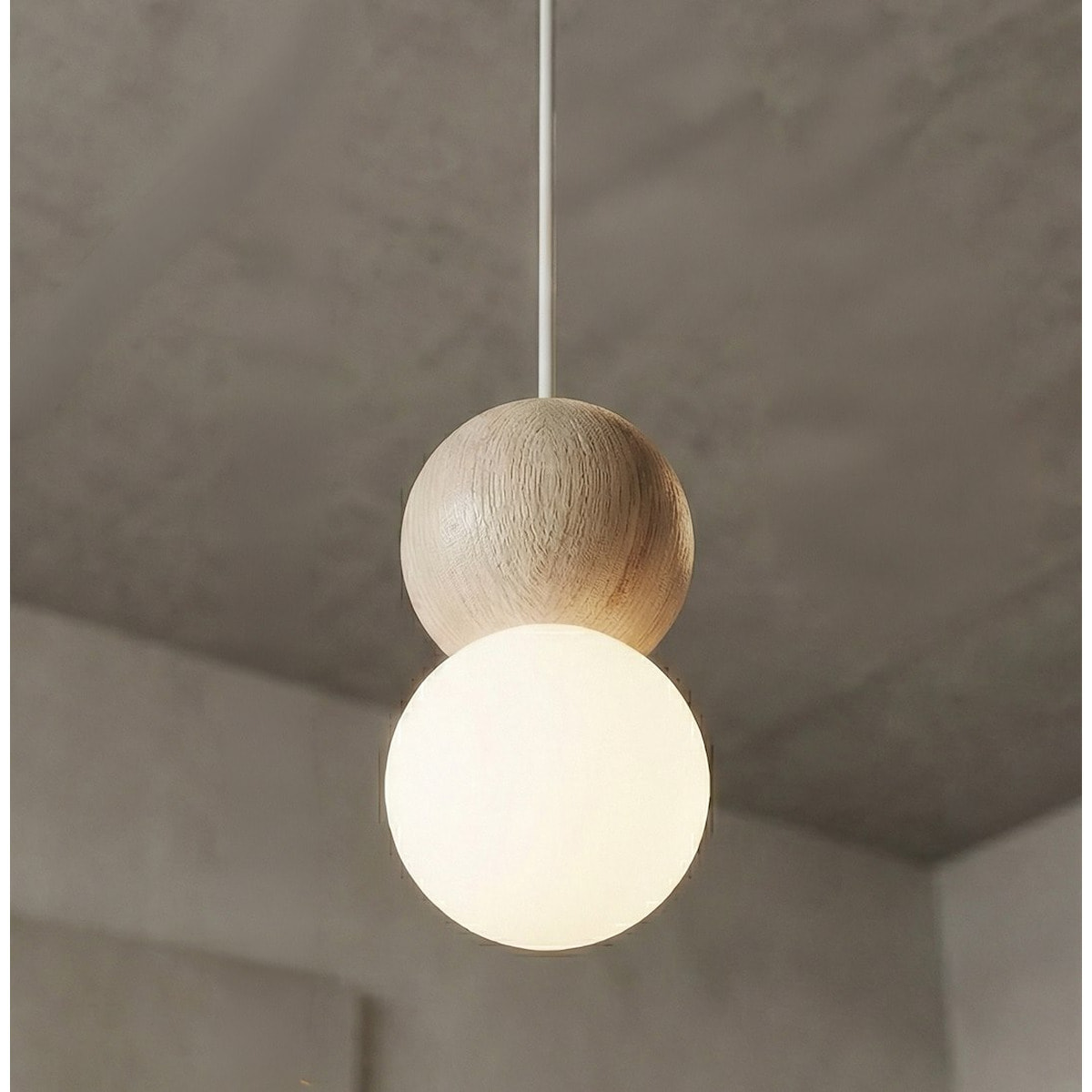 Lampada a sospensione LOOP in acciaio bianco opaco e legno