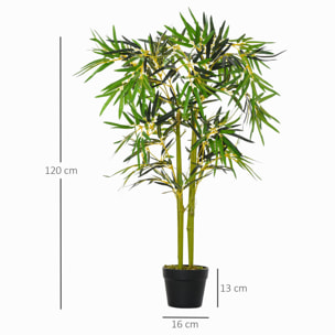 Bambou artificiel hauteur 1,2 m 552 feuilles denses réalistes pot inclus noir avec lichen vert