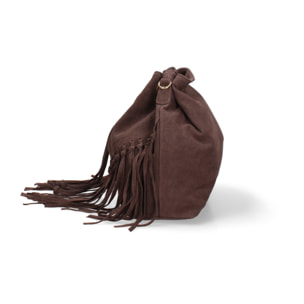 Borsa a secchiello da donna Made in Italy - Modello Umbria Plus - Pelle scamosciata - 25.0 x 22.0 x 13.0 cm