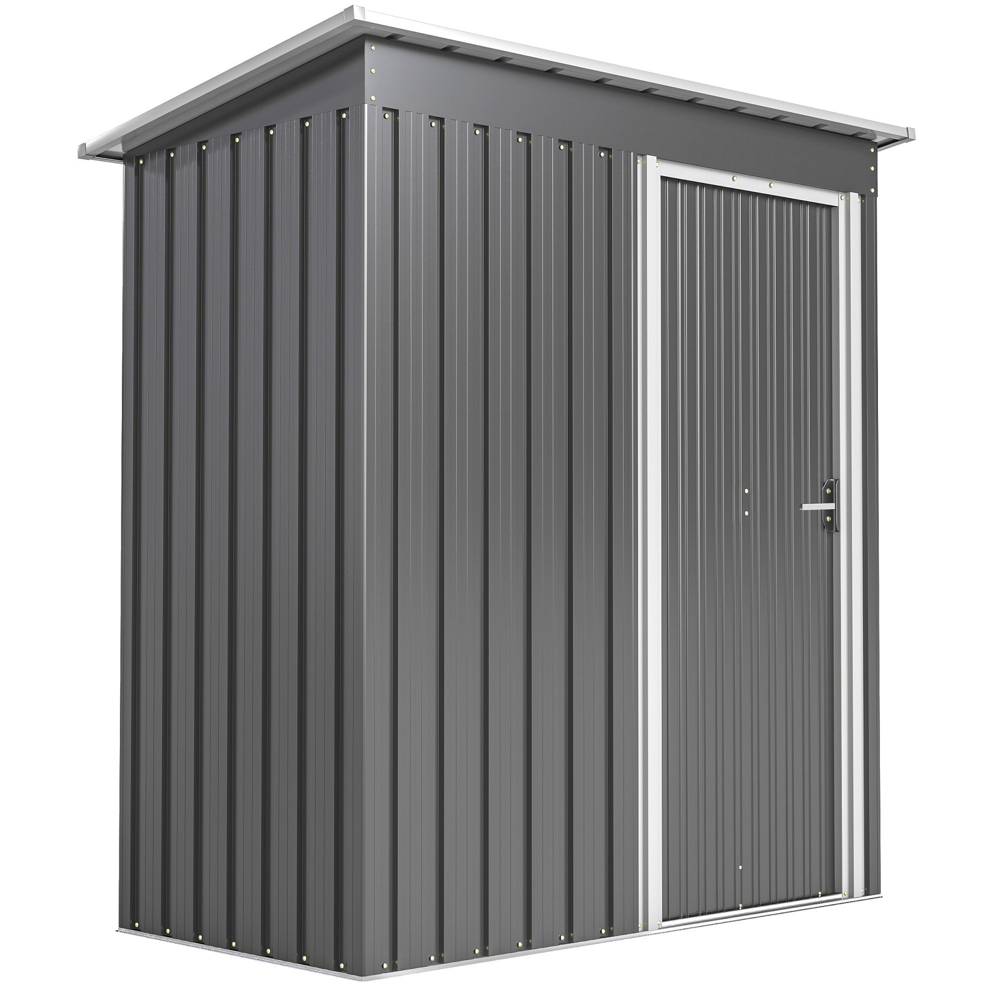 Caseta de Jardín Exterior, 1,16 m², 163x89x182 cm, Cobertizo de Jardín Exterior Metálico con Puerta Corredera y Techo Inclinado, para Almacenamiento de Herramientas, Gris
