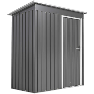 Caseta de Jardín Exterior, 1,16 m², 163x89x182 cm, Cobertizo de Jardín Exterior Metálico con Puerta Corredera y Techo Inclinado, para Almacenamiento de Herramientas, Gris