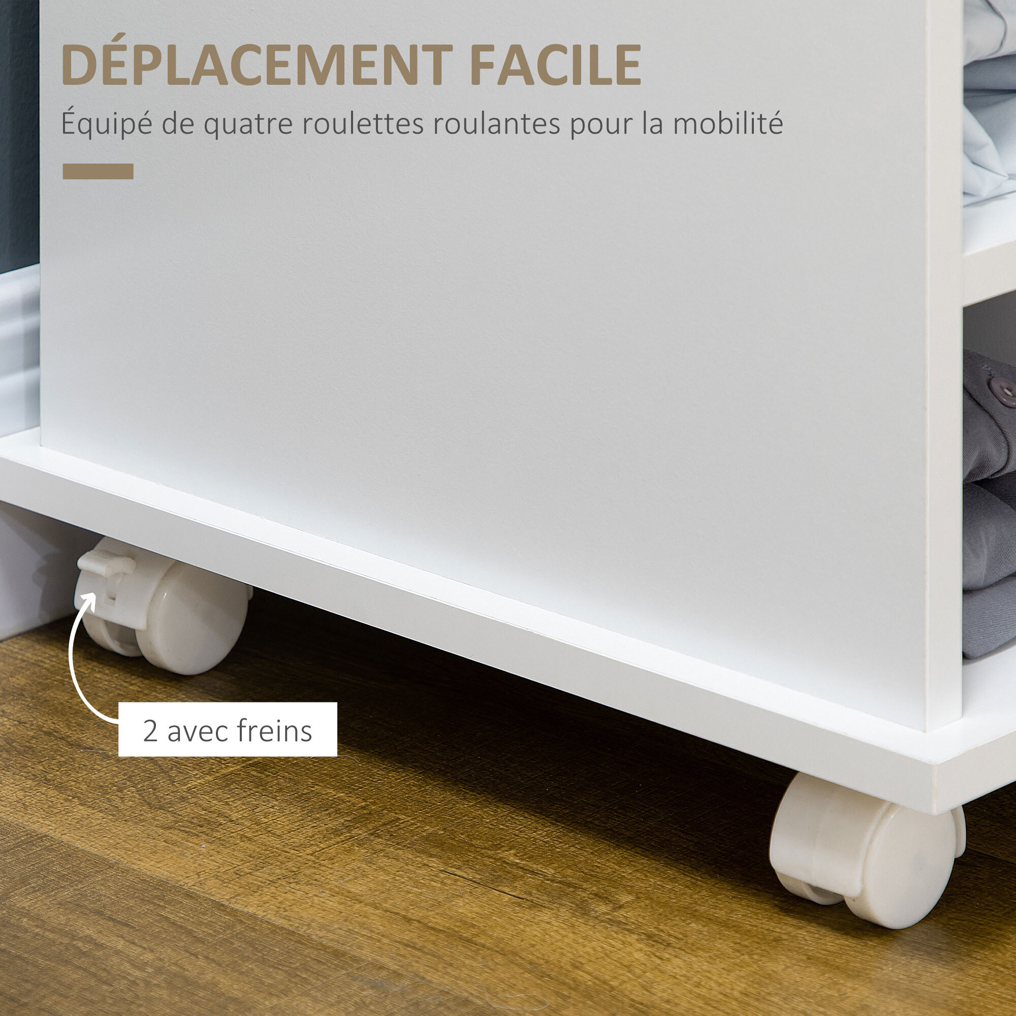 Desserte de cuisine multi-rangement porte grande niche 5 étagères 3 compartiments blanc aspect chêne clair