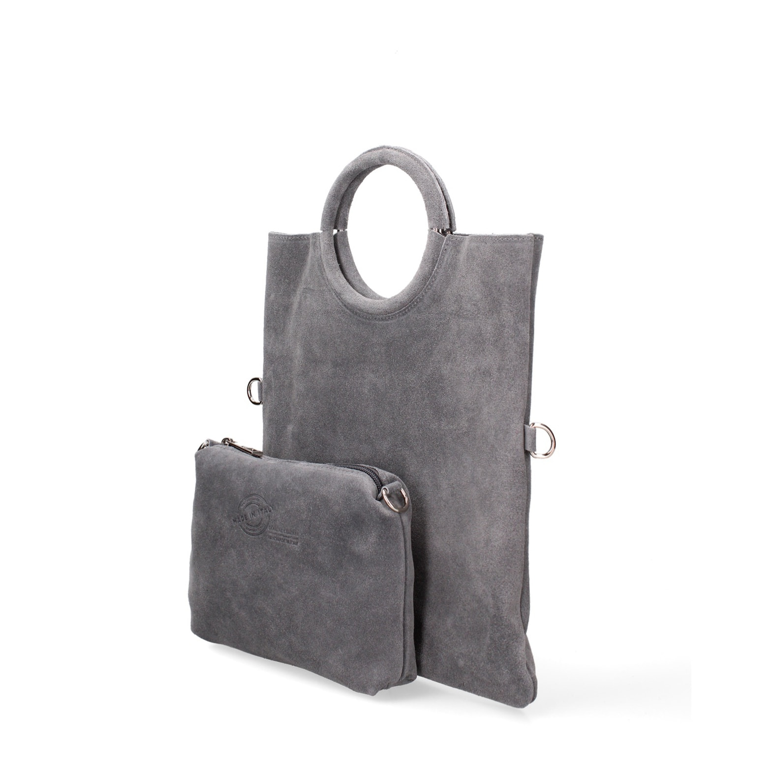 Borsa a mano da donna Made in Italy - Modello Zelia - Pelle scamosciata - 29.0 x 30.0 x 1.0 cm