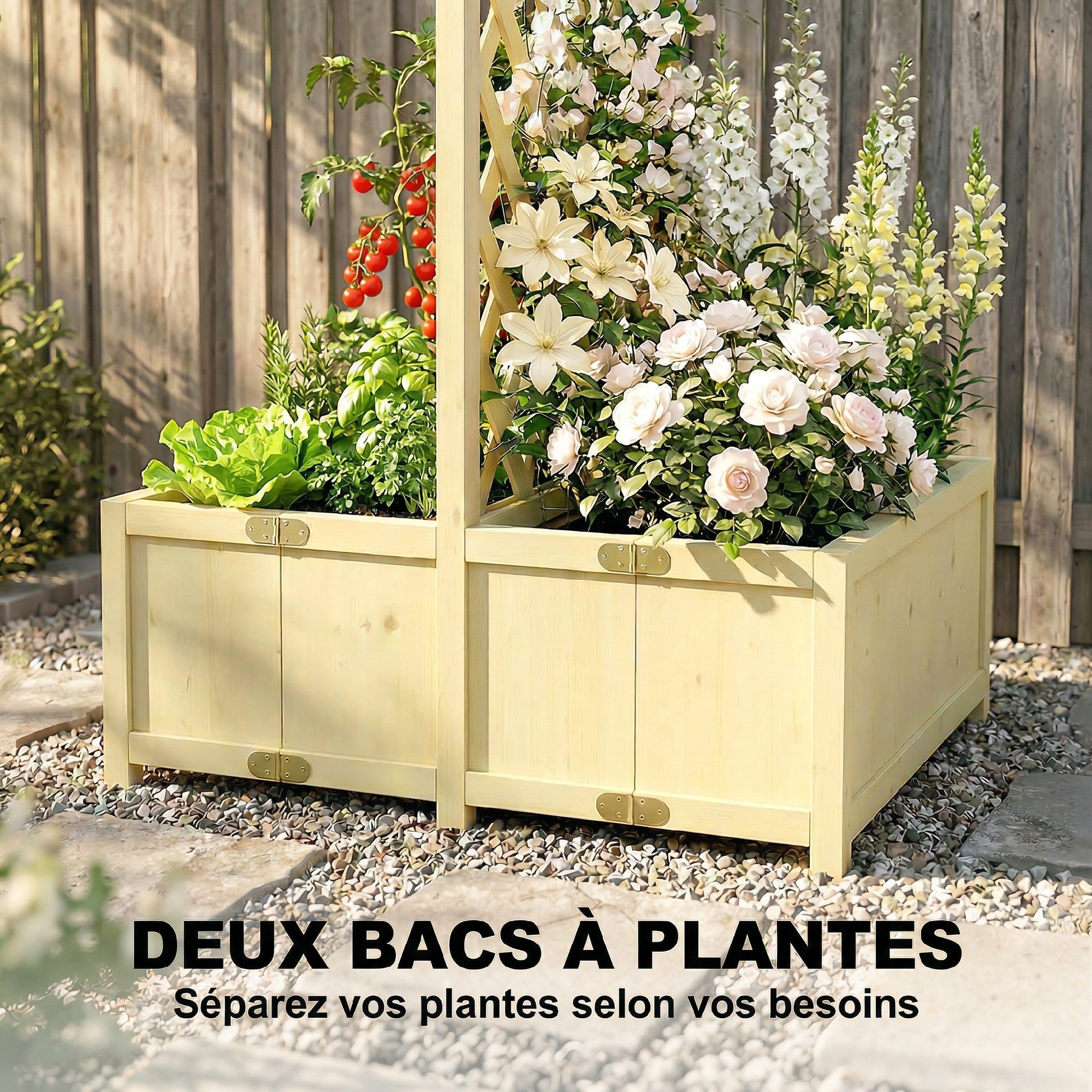 Jardinière double bac treillis haut 1,7m bois sapin pré-huilé