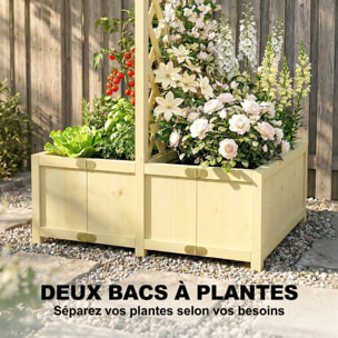 Jardinière double bac treillis haut 1,7m bois sapin pré-huilé