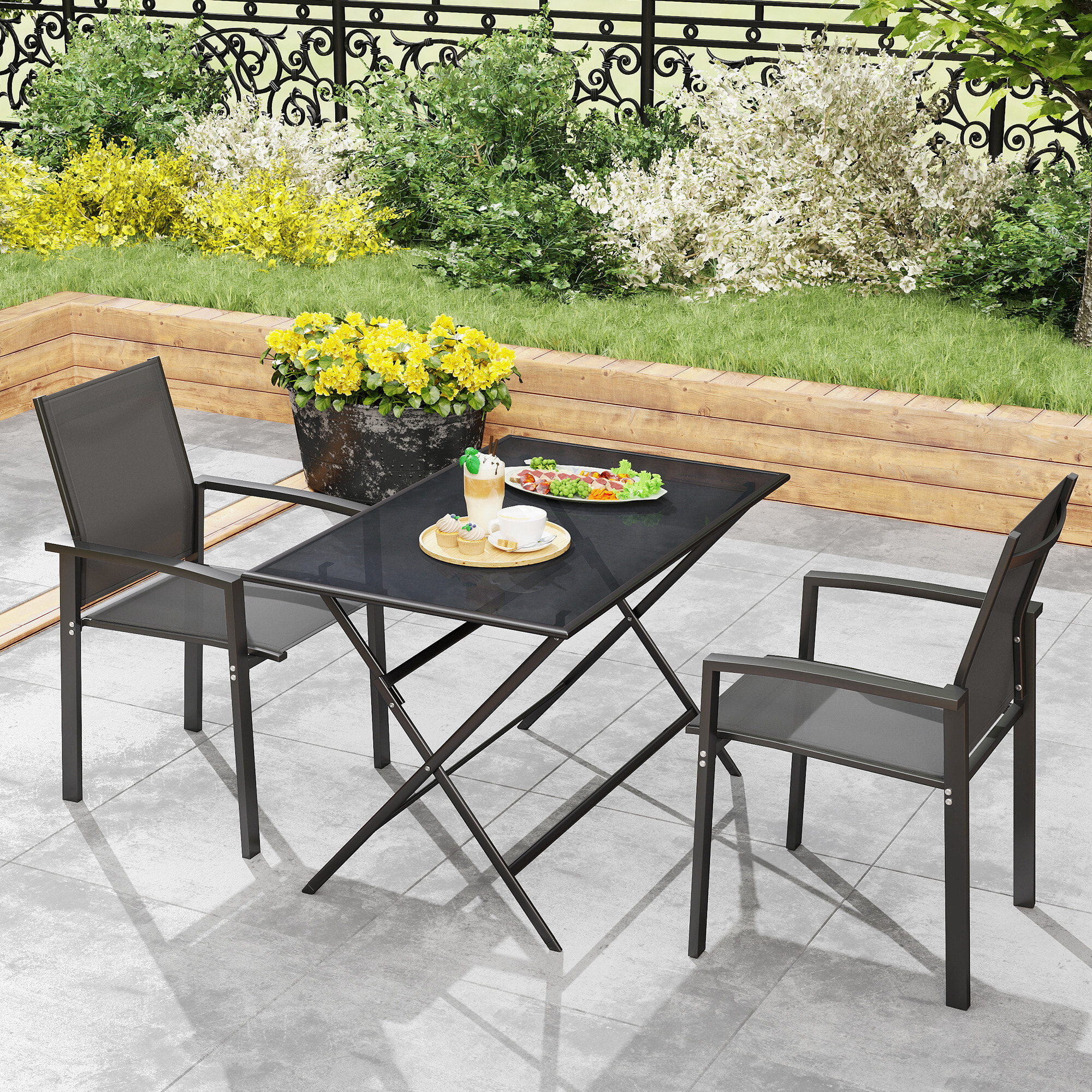 Lot de 2 chaises de jardin empilables grand confort alu textilène anthracite