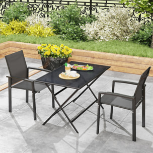 Lot de 2 chaises de jardin empilables grand confort alu textilène anthracite