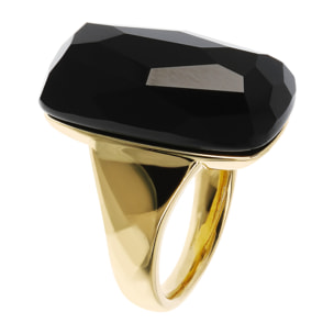 Anello Chevalier in Argento 925 placcato Oro Giallo 18Kt con Onice Nero Sfaccettato