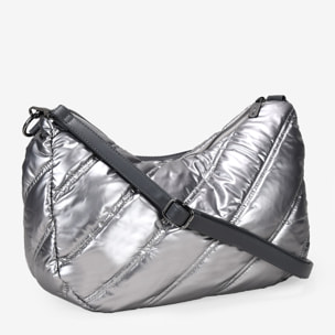 Bolso de hombro media luna plomo con cosido acolchado