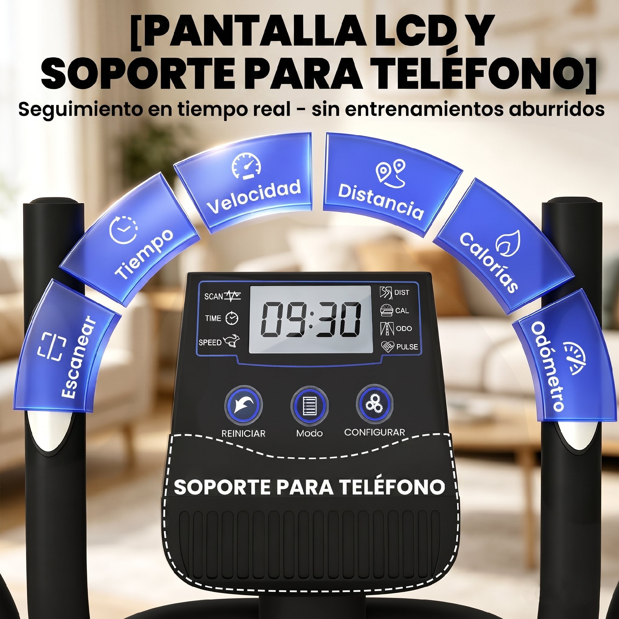 Bicicleta Elíptica para Casa, Máquina Elíptica Silenciosa con Bluetooth Compatible con App, 8 Niveles de Resistencia Magnética, Monitor LCD y Sensor de Pulso, Ruedas, Carga 120 kg